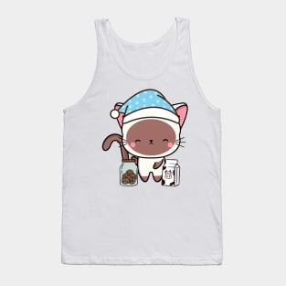 Funny white cat is having a midnight snack Tank Top